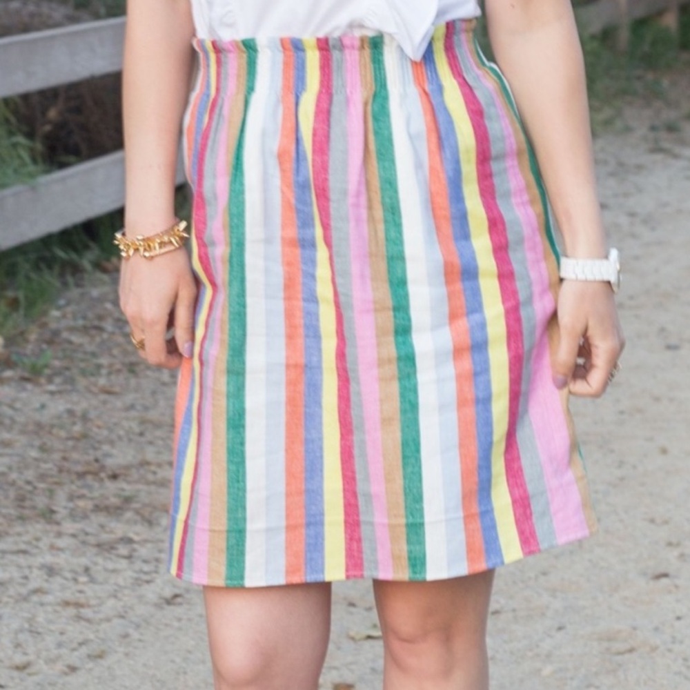 J Crew Linen Blend Colorful Preppy Striped Skirt Size 2